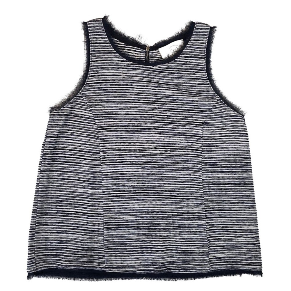 Vanessa Virginia Anthropologie Women's S Tank Top Navy White Striped‎ Fringe Zip